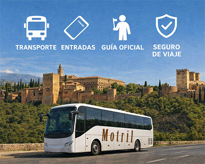 visitar Granada desde Motril con transporte y entradas a la Alhambra incluidas, tours, excursion ida y vuelta en el mismo dia, day trip 1 día. Especial grupos. Costa tropical, Salobreña, Almuñécar
