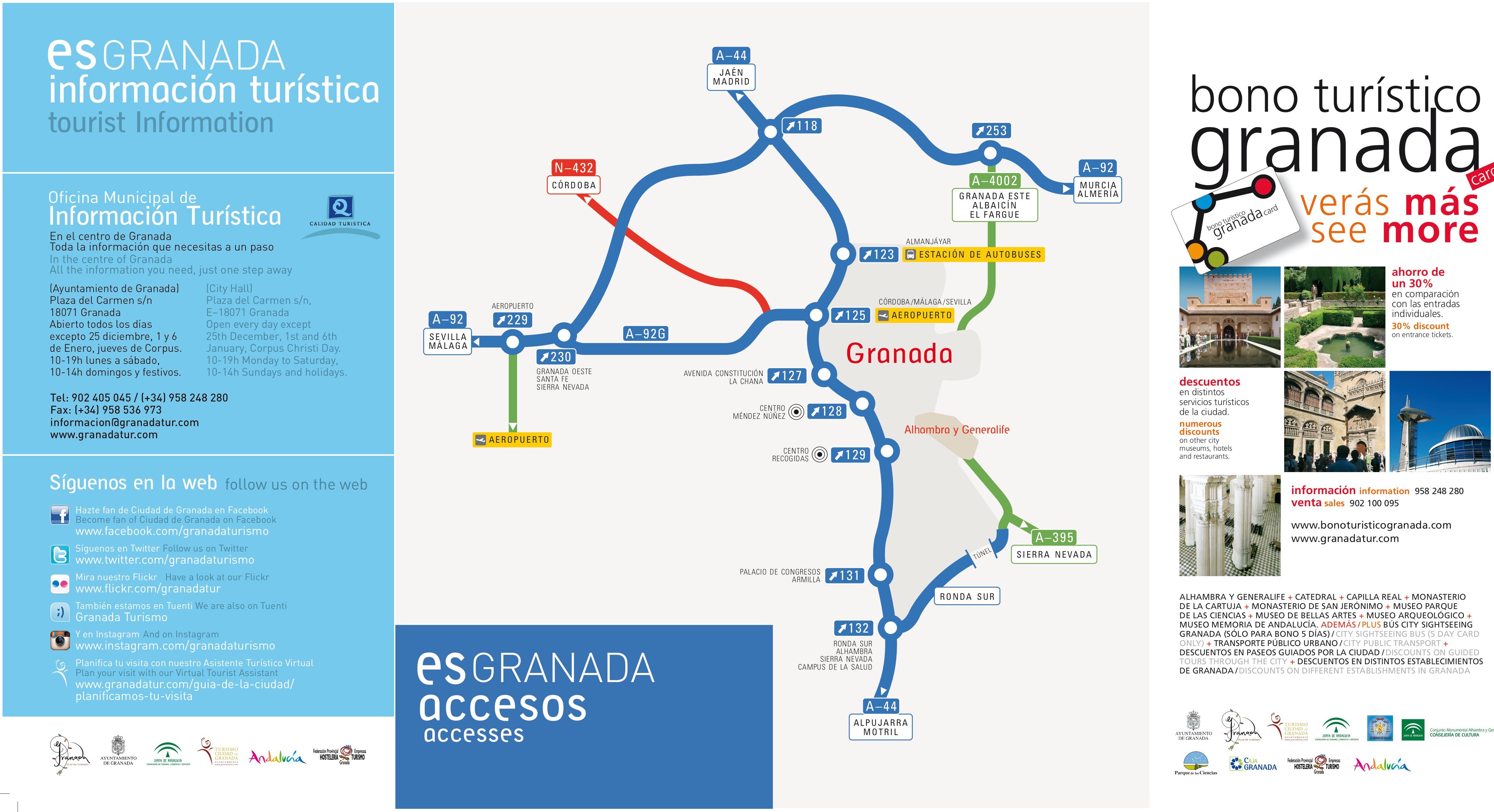 Plano y mapa de acceso a la alhambra y a la ciudad de granada