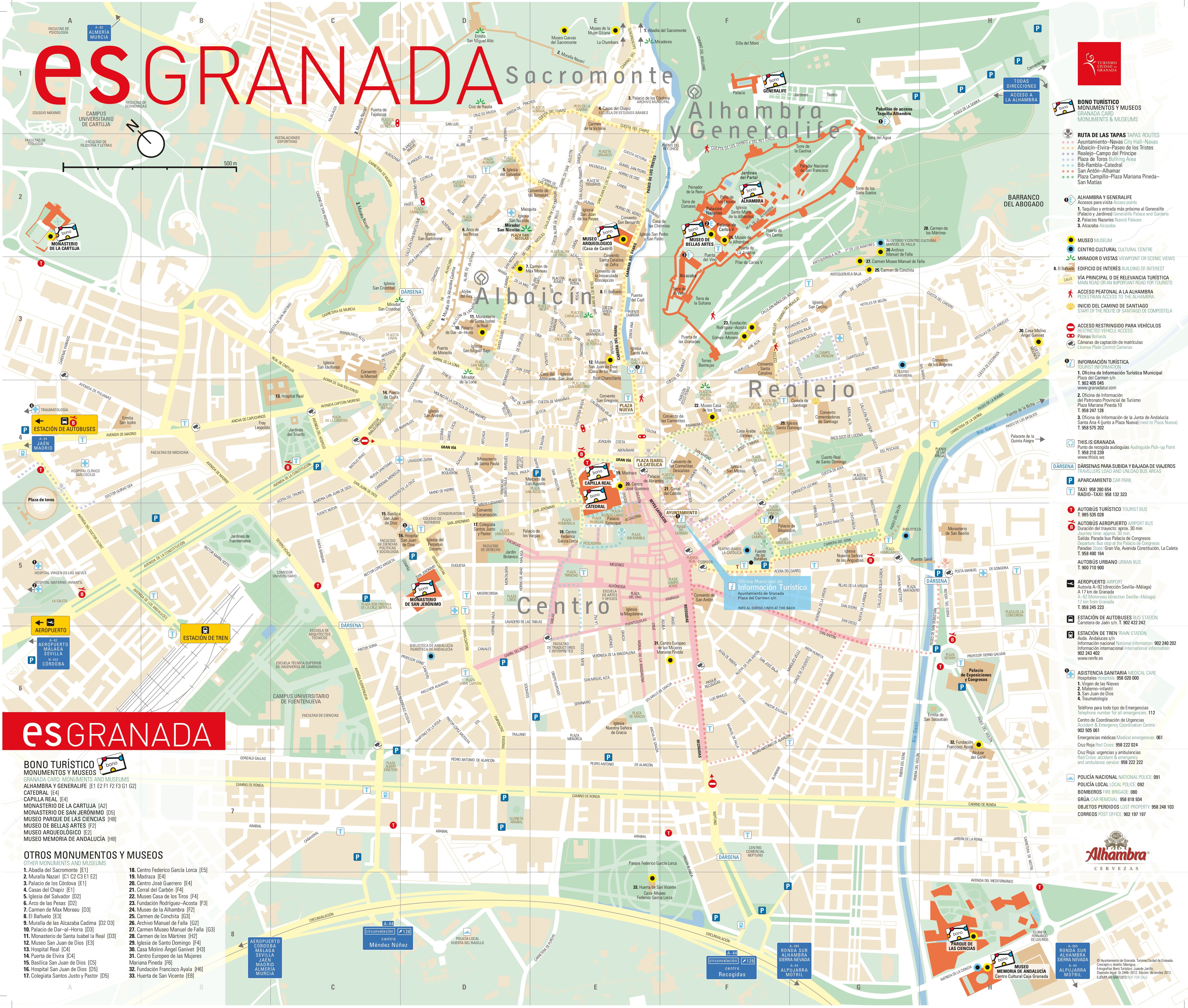 Plano urbano callejero de granada ciudad
